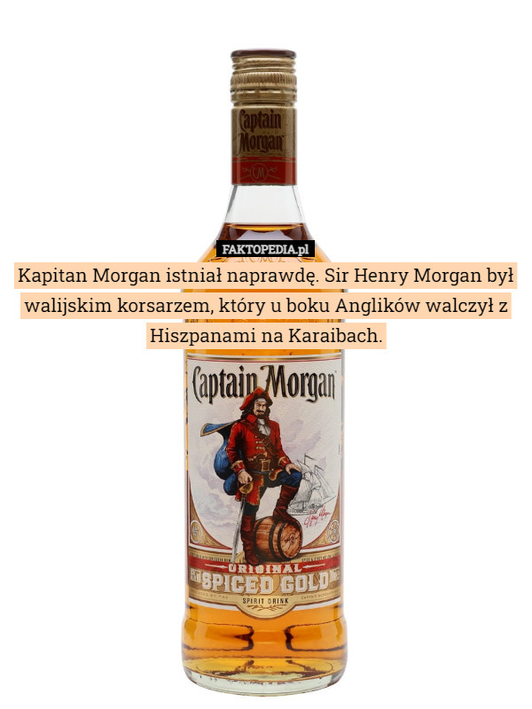 Kapitan Morgan istniał naprawdę. Sir Henry Morgan był walijskim korsarzem, który u boku Anglików walczył z Hiszpanami na Karaibach. 