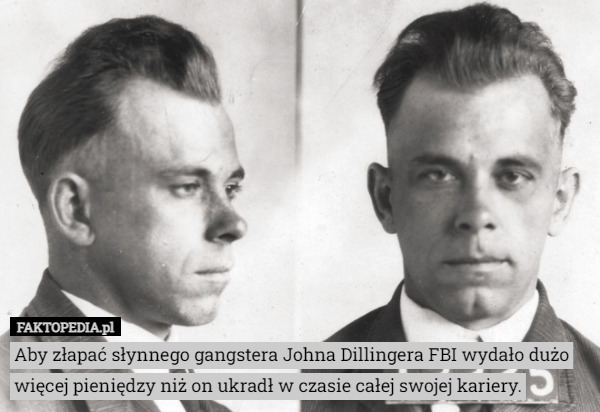 Aby złapać słynnego gangstera Johna Dillingera FBI wydało dużo więcej pieniędzy niż on ukradł w czasie całej swojej kariery. 