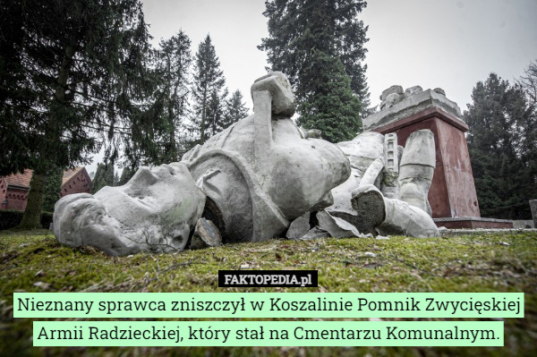 Nieznany sprawca zniszczył w Koszalinie Pomnik Zwycięskiej Armii Radzieckiej, który stał na Cmentarzu Komunalnym. 