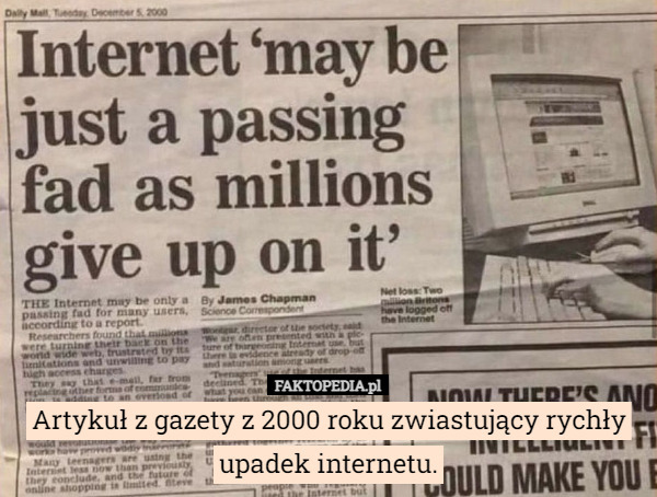 Artykuł z gazety z 2000 roku zwiastujący rychły upadek internetu. 