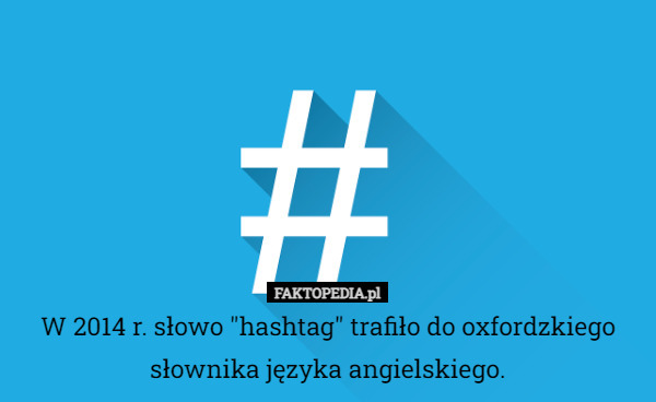 W 2014 r. słowo "hashtag" trafiło do oxfordzkiego słownika języka angielskiego. 