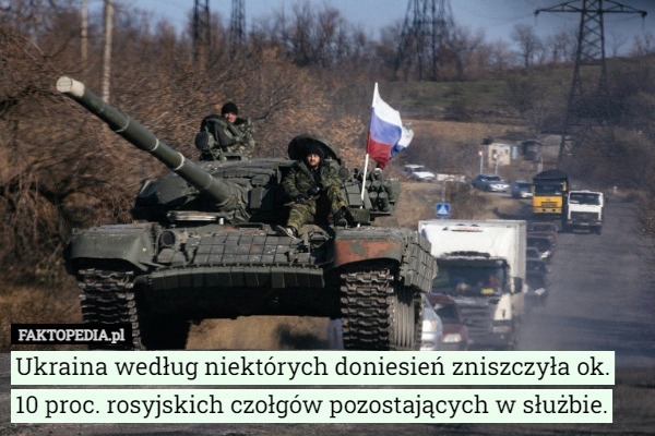 Ukraina według niektórych doniesień zniszczyła ok. 10 proc. rosyjskich czołgów pozostających w służbie. 