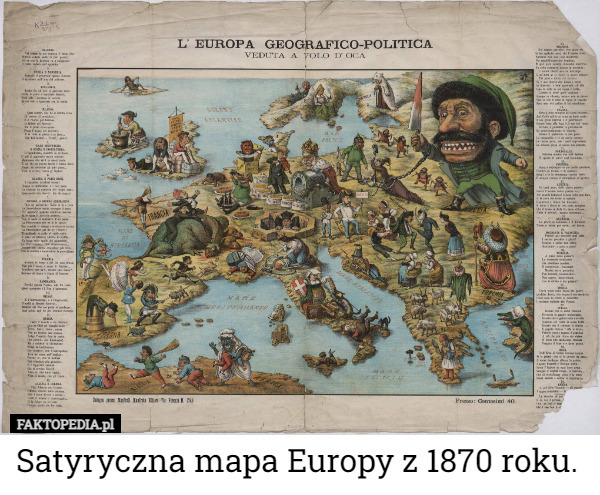 Satyryczna mapa Europy z 1870 roku. 