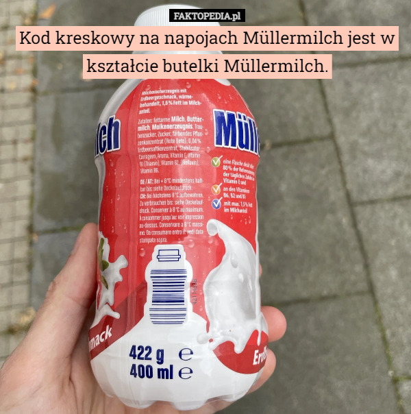 Kod kreskowy na napojach Müllermilch jest w kształcie butelki Müllermilch. 