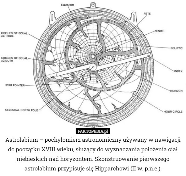 Astrolabium – pochyłomierz astronomiczny używany w nawigacji do początku XVIII wieku, służący do wyznaczania położenia ciał niebieskich nad horyzontem. Skonstruowanie pierwszego astrolabium przypisuje się Hipparchowi (II w. p.n.e.). 
