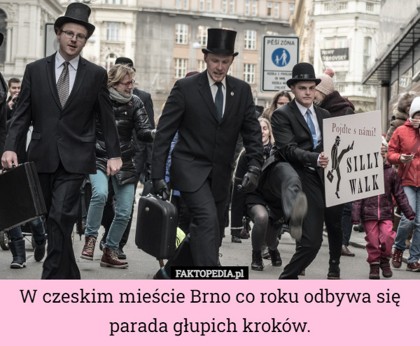 W czeskim mieście Brno co roku odbywa się parada głupich kroków. 