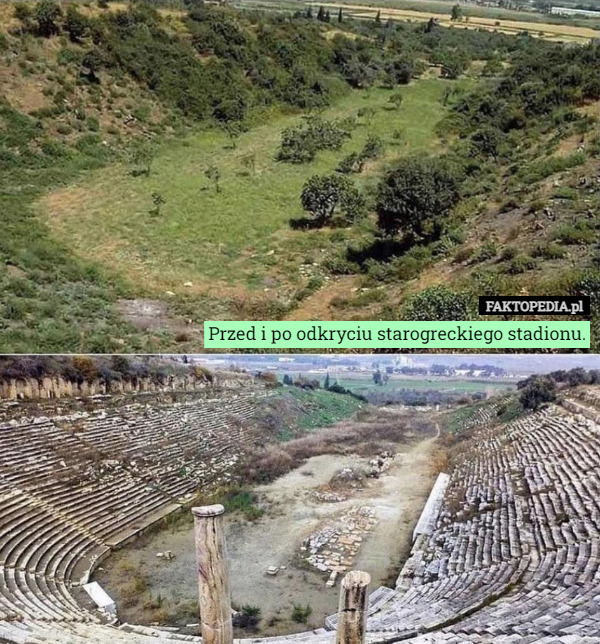 Przed i po odkryciu starogreckiego stadionu. 