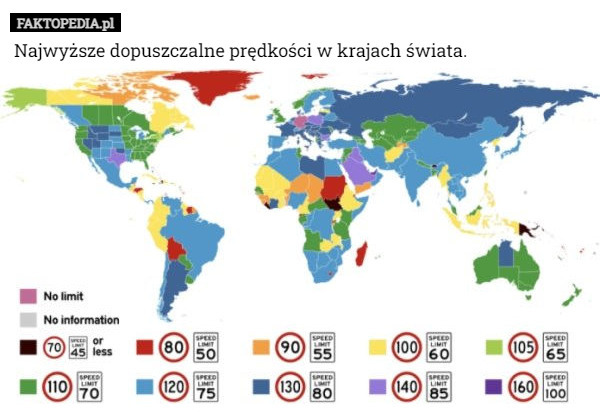 Najwyższe dopuszczalne prędkości w krajach świata. 