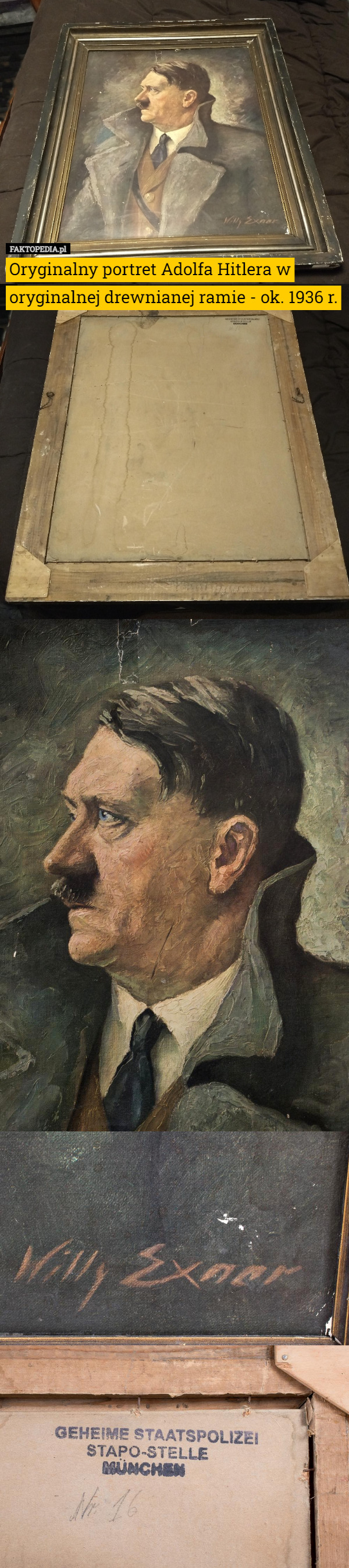 Oryginalny portret Adolfa Hitlera w oryginalnej drewnianej ramie - ok. 1936 r. 