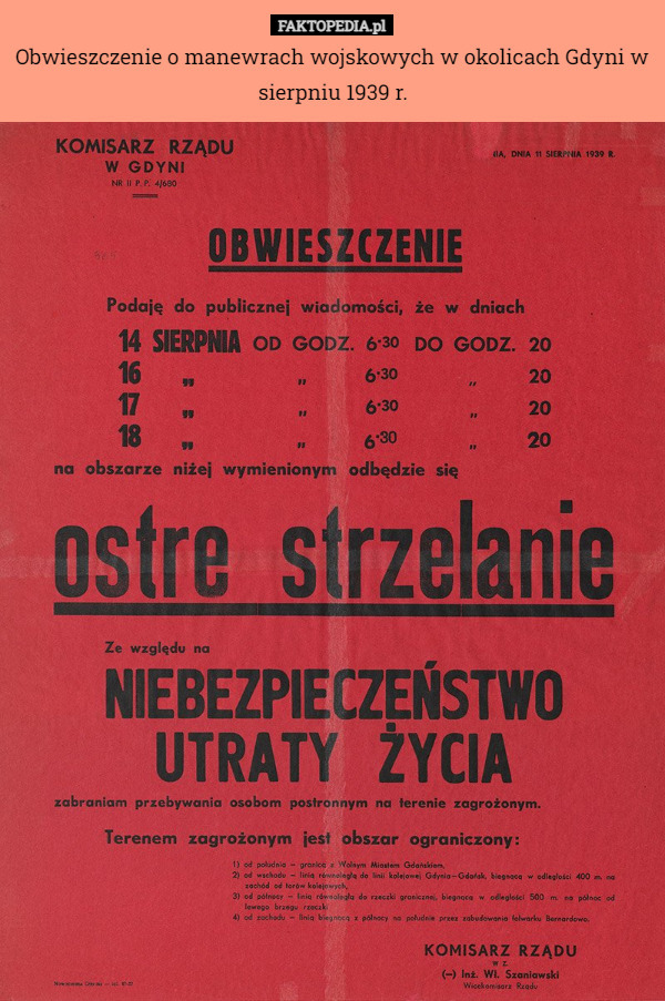 Obwieszczenie o manewrach wojskowych w okolicach Gdyni w sierpniu 1939 r. 