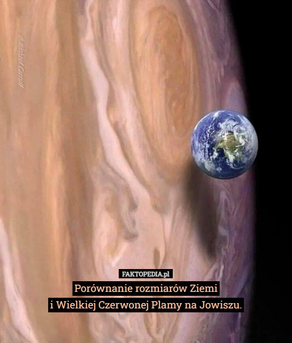 Porównanie rozmiarów Ziemi
i Wielkiej Czerwonej Plamy na Jowiszu. 