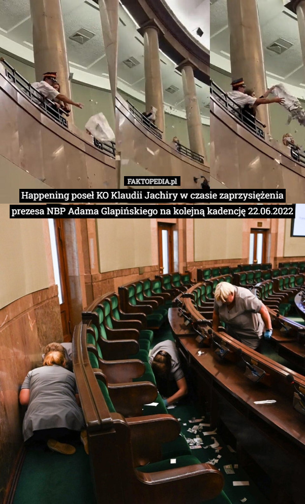 Happening poseł KO Klaudii Jachiry w czasie zaprzysiężenia prezesa NBP Adama Glapińskiego na kolejną kadencję 22.06.2022 