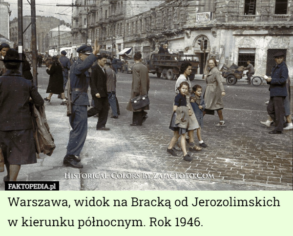 Warszawa, widok na Bracką od Jerozolimskich w kierunku północnym. Rok 1946. 