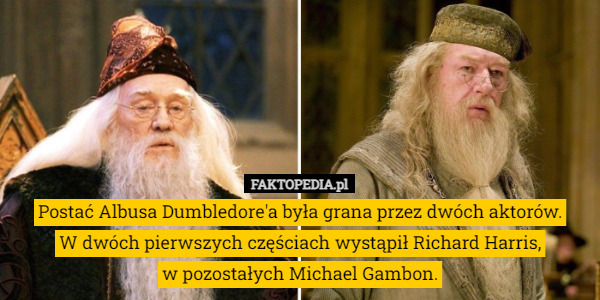 Postać Albusa Dumbledore'a była grana przez dwóch aktorów.
 W dwóch pierwszych częściach wystąpił Richard Harris,
 w pozostałych Michael Gambon. 