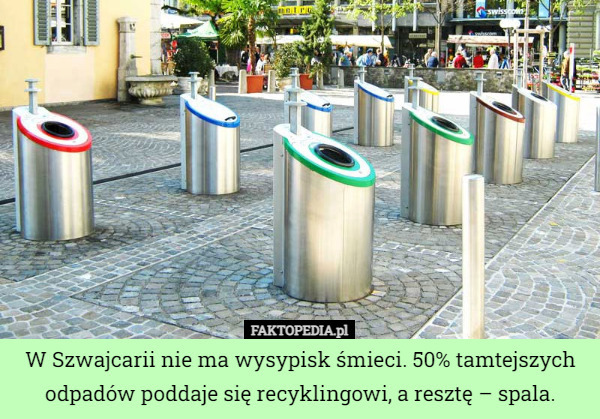 W Szwajcarii nie ma wysypisk śmieci. 50% tamtejszych odpadów poddaje się recyklingowi, a resztę – spala. 