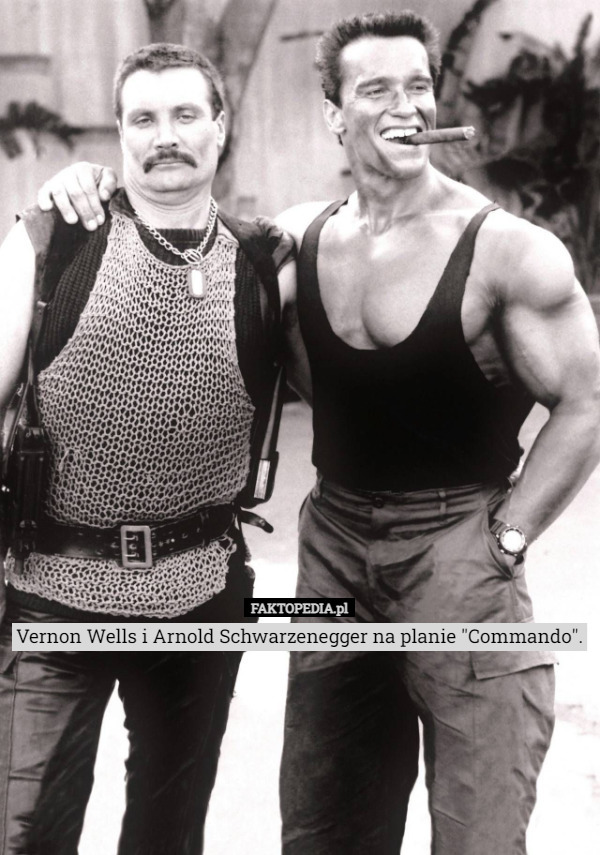 Vernon Wells i Arnold Schwarzenegger na planie "Commando". 