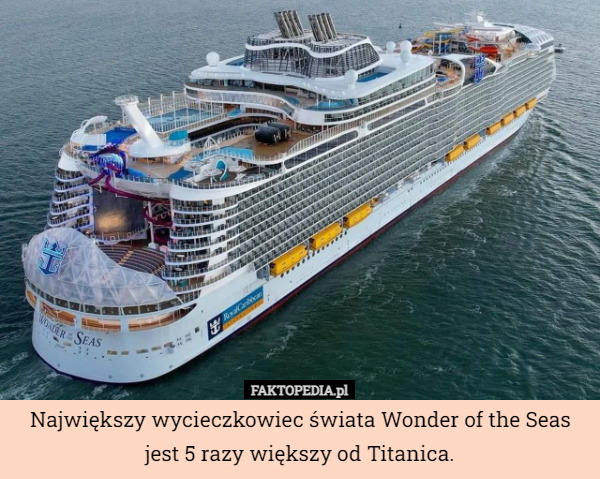 Największy wycieczkowiec świata Wonder of the Seas jest 5 razy większy od Titanica. 