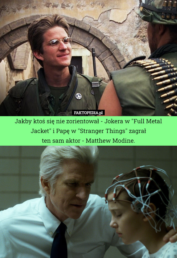 Jakby ktoś się nie zorientował - Jokera w "Full Metal Jacket" i Papę w "Stranger Things" zagrał
 ten sam aktor - Matthew Modine. 
