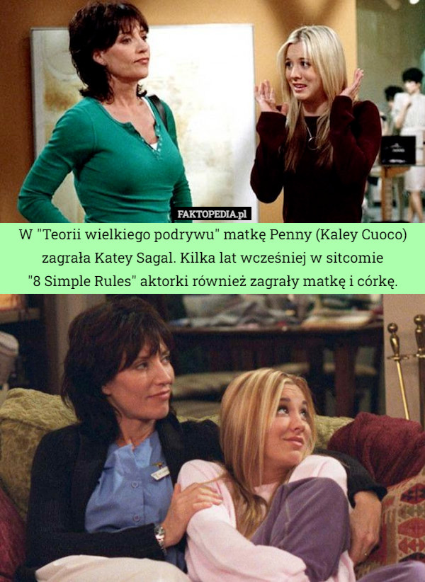 W "Teorii wielkiego podrywu" matkę Penny (Kaley Cuoco) zagrała Katey Sagal. Kilka lat wcześniej w sitcomie
"8 Simple Rules" aktorki również zagrały matkę i córkę. 