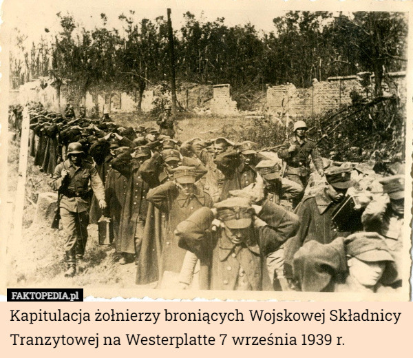 Kapitulacja żołnierzy broniących Wojskowej Składnicy Tranzytowej na Westerplatte 7 września 1939 r. 