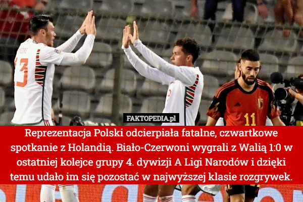 Reprezentacja Polski odcierpiała fatalne, czwartkowe spotkanie z Holandią. Biało-Czerwoni wygrali z Walią 1:0 w ostatniej kolejce grupy 4. dywizji A Ligi Narodów i dzięki temu udało im się pozostać w najwyższej klasie rozgrywek. 