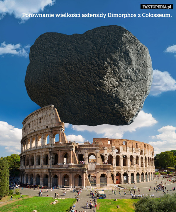 Porównanie wielkości asteroidy Dimorphos z Colosseum. 