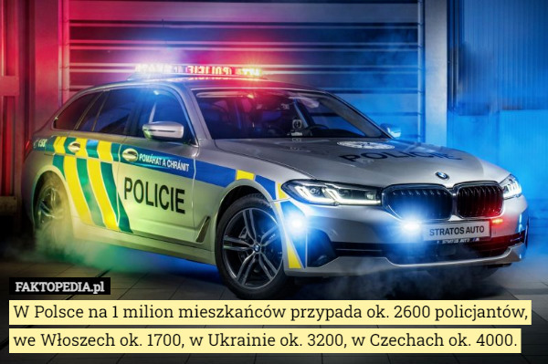 W Polsce na 1 milion mieszkańców przypada ok. 2600 policjantów, we Włoszech ok. 1700, w Ukrainie ok. 3200, w Czechach ok. 4000. 
