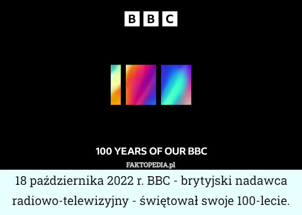 18 października 2022 r. BBC - brytyjski nadawca radiowo-telewizyjny - świętował swoje 100-lecie. 