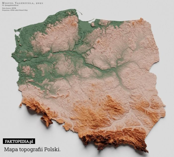 Mapa topografii Polski. 