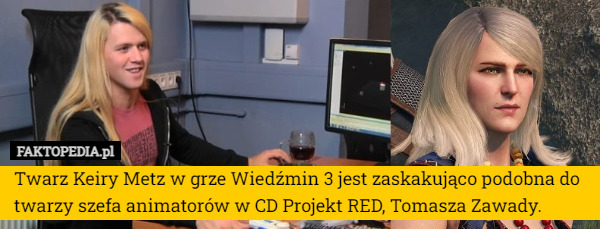 Twarz Keiry Metz w grze Wiedźmin 3 jest zaskakująco podobna do twarzy szefa animatorów w CD Projekt RED, Tomasza Zawady. 