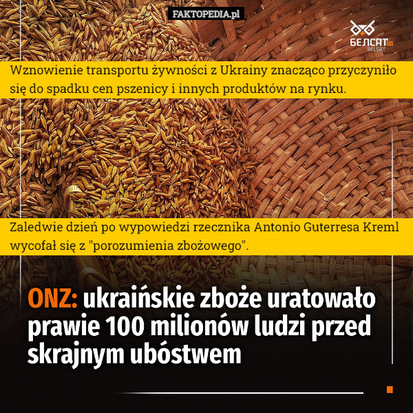 Wznowienie transportu żywności z Ukrainy znacząco przyczyniło się do spadku cen pszenicy i innych produktów na rynku. Zaledwie dzień po wypowiedzi rzecznika Antonio Guterresa Kreml wycofał się z "porozumienia zbożowego". 