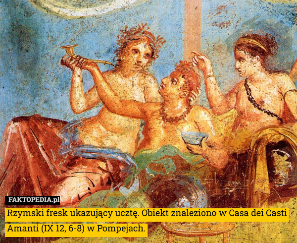 Rzymski fresk ukazujący ucztę. Obiekt znaleziono w Casa dei Casti Amanti (IX 12, 6-8) w Pompejach. 