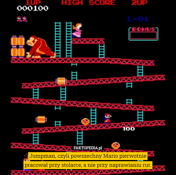 Jumpman, czyli powszechny Mario pierwotnie pracował przy stolarce, a nie przy naprawianiu rur. 