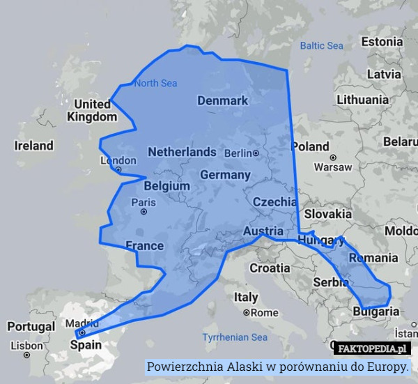 Powierzchnia Alaski w porównaniu do Europy. 