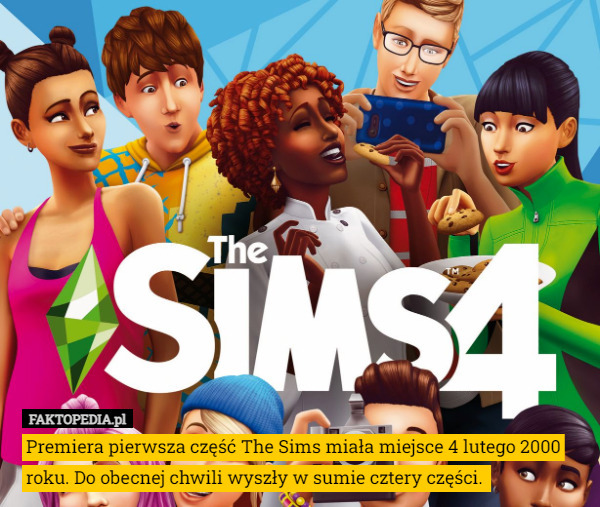Premiera pierwsza część The Sims miała miejsce 4 lutego 2000 roku. Do obecnej chwili wyszły w sumie cztery części. 