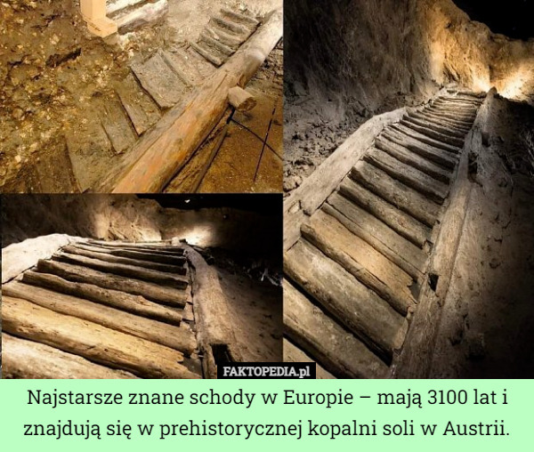 Najstarsze znane schody w Europie – mają 3100 lat i znajdują się w prehistorycznej kopalni soli w Austrii. 