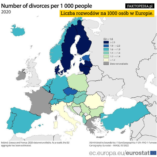 Liczba rozwodów na 1000 osób w Europie. 