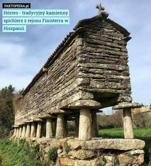Hórreo - tradycyjny kamienny spichlerz z rejonu Finisterra w Hiszpanii. 