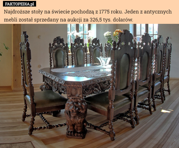 Najdroższe stoły na świecie pochodzą z 1775 roku. Jeden z antycznych mebli został sprzedany na aukcji za 326,5 tys. dolarów. 