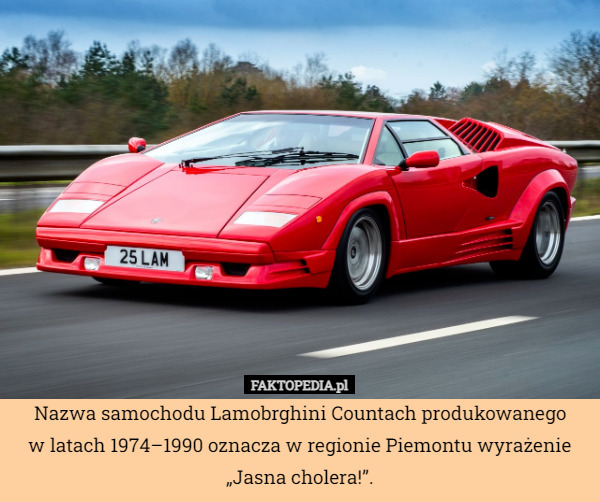 Nazwa samochodu Lamobrghini Countach produkowanego
w latach 1974–1990 oznacza w regionie Piemontu wyrażenie „Jasna cholera!”. 