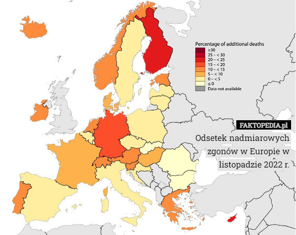 Odsetek nadmiarowych zgonów w Europie w listopadzie 2022 r. 