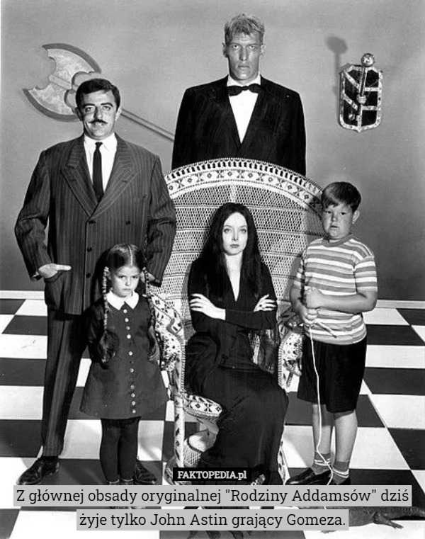Z głównej obsady oryginalnej "Rodziny Addamsów" dziś żyje tylko John Astin grający Gomeza. 