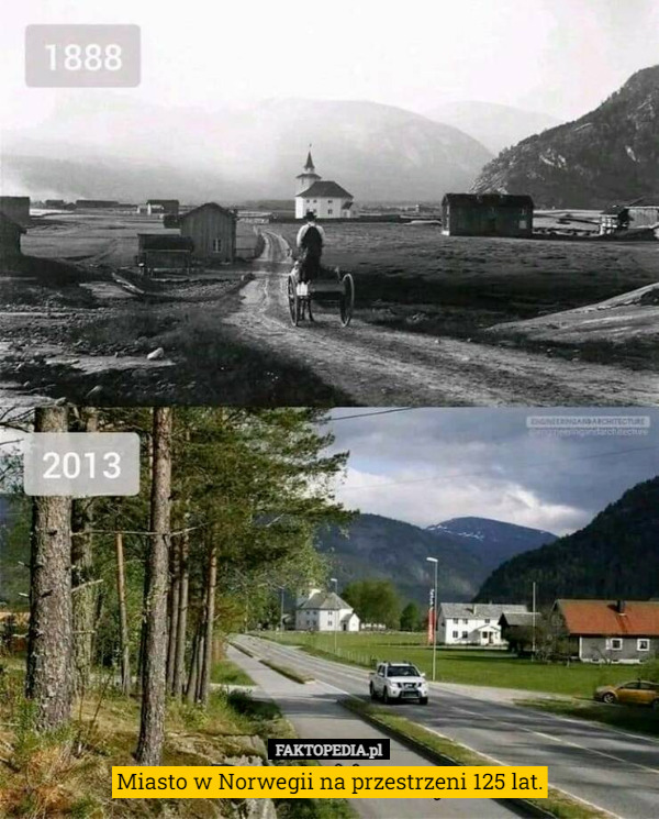 Miasto w Norwegii na przestrzeni 125 lat. 