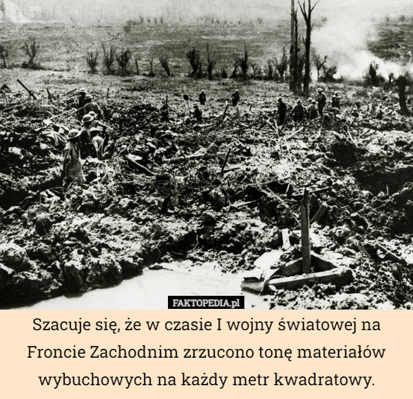Szacuje się, że w czasie I wojny światowej na Froncie Zachodnim zrzucono tonę materiałów wybuchowych na każdy metr kwadratowy. 