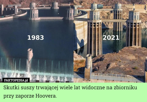 Skutki suszy trwającej wiele lat widoczne na zbiorniku przy zaporze Hoovera. 