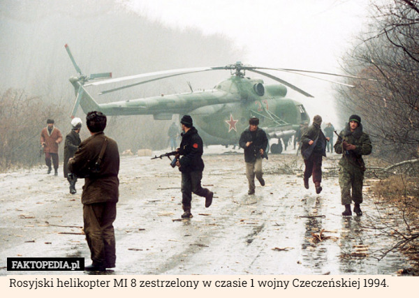 Rosyjski helikopter MI 8 zestrzelony w czasie 1 wojny Czeczeńskiej 1994. 