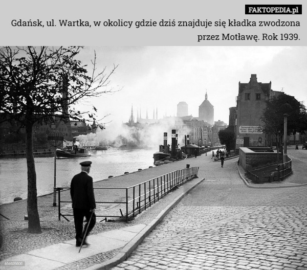 Gdańsk, ul. Wartka, w okolicy gdzie dziś znajduje się kładka zwodzona przez Motławę. Rok 1939. 