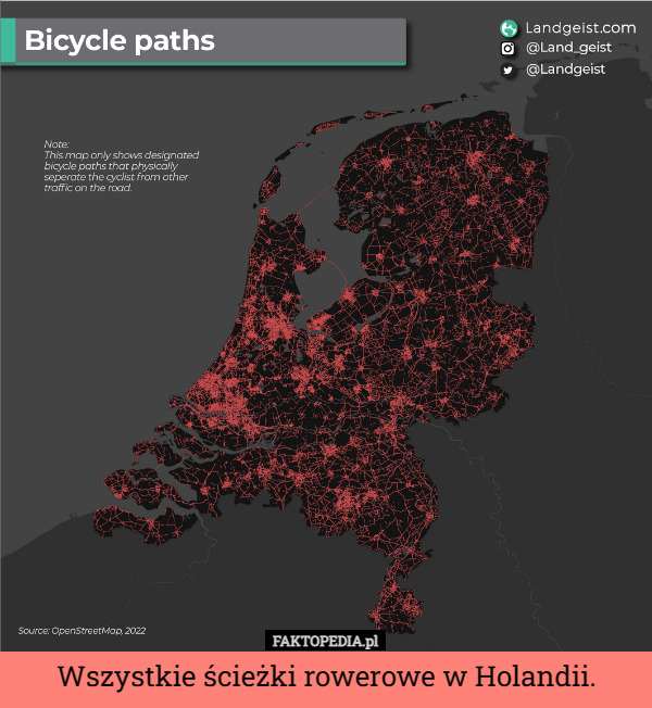 Wszystkie ścieżki rowerowe w Holandii. 