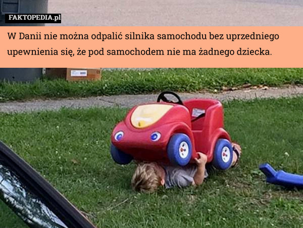 W Danii nie można odpalić silnika samochodu bez uprzedniego upewnienia się, że pod samochodem nie ma żadnego dziecka. 