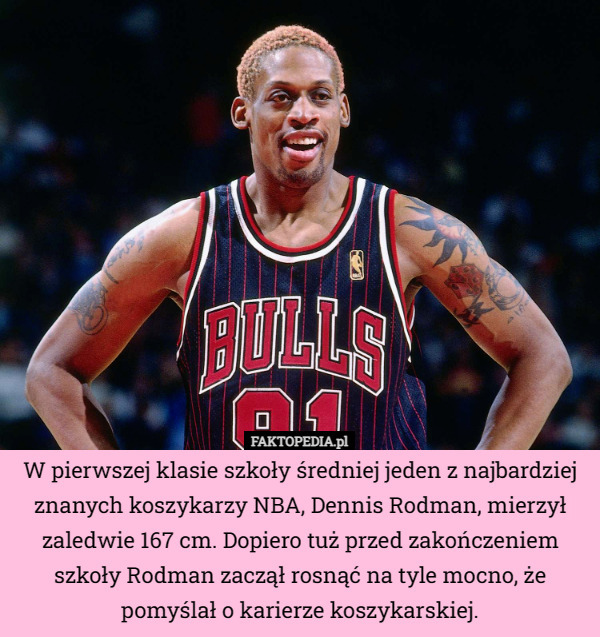 W pierwszej klasie szkoły średniej jeden z najbardziej znanych koszykarzy NBA, Dennis Rodman, mierzył zaledwie 167 cm. Dopiero tuż przed zakończeniem szkoły Rodman zaczął rosnąć na tyle mocno, że pomyślał o karierze koszykarskiej. 